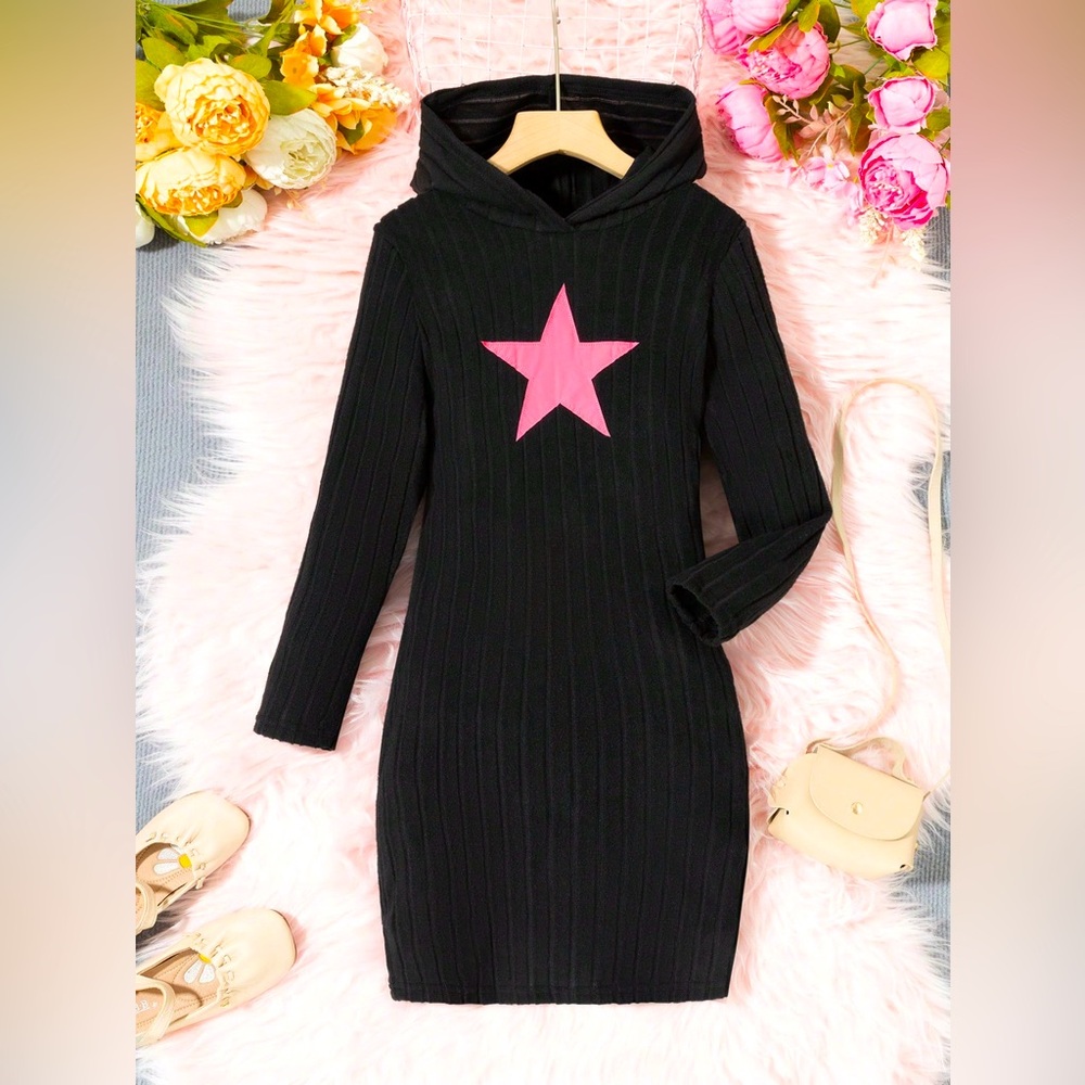 Girls Medium Black Star Sweater Dress